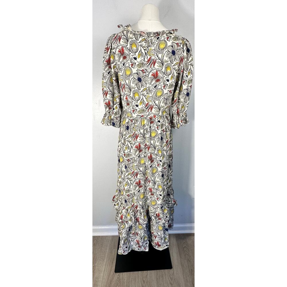 Meadows Floral Midi Dress Cottagecore Boho Ruffle Hem Puff Sleeve Romantic Sz 8 - Picture 3 of 13